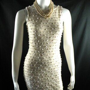 St. John Collection Tweed Tufted Sleeveless Knit White Gold Cream 2